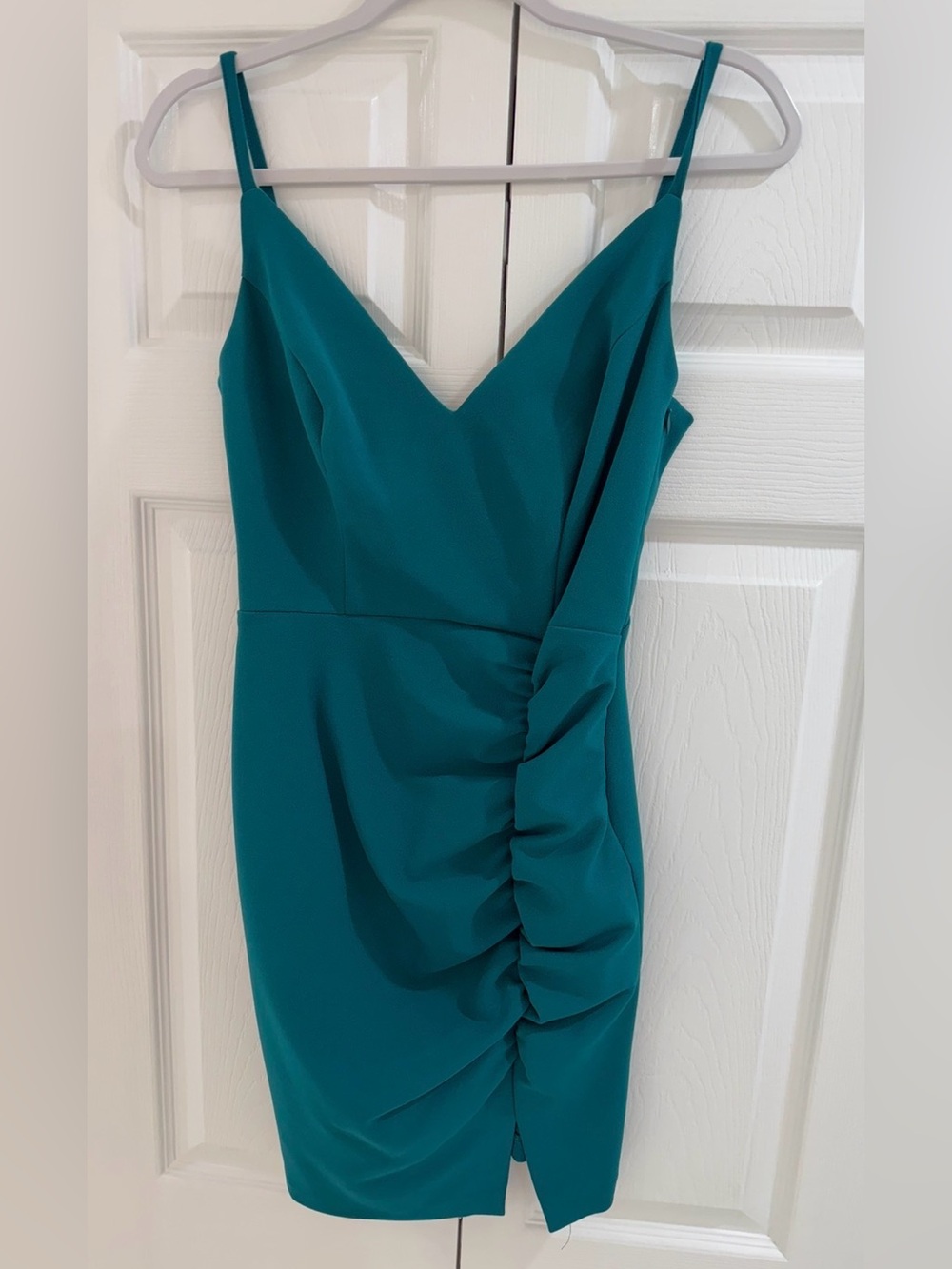 Morgan & Co. Teal Ruched V-Neck Midi Dress